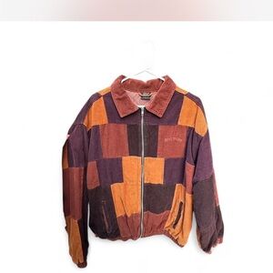 BDG Red and Orange Bomber Jacket with Bold Geometric Design